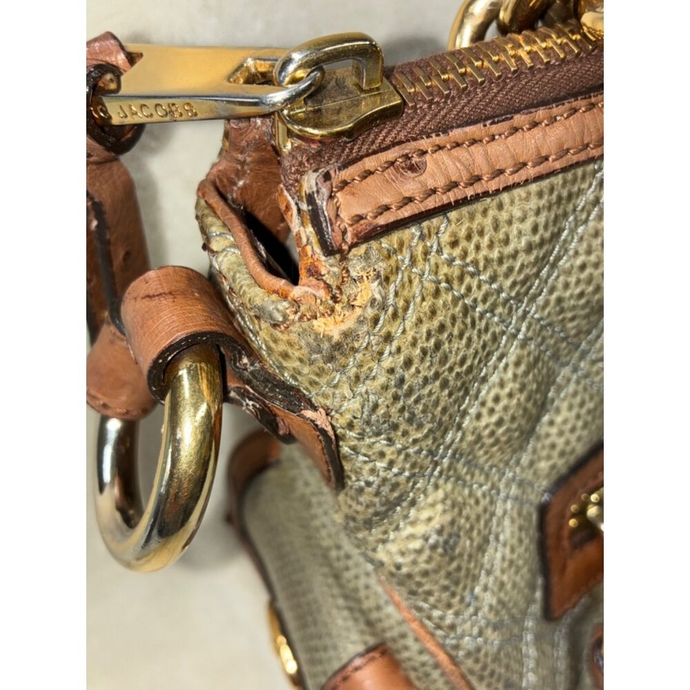 * VTG Marc Jacobs Coated Canvas Ostrich Stam Hobo Bag Purse Green Medium Size #i - Picture 5 of 13